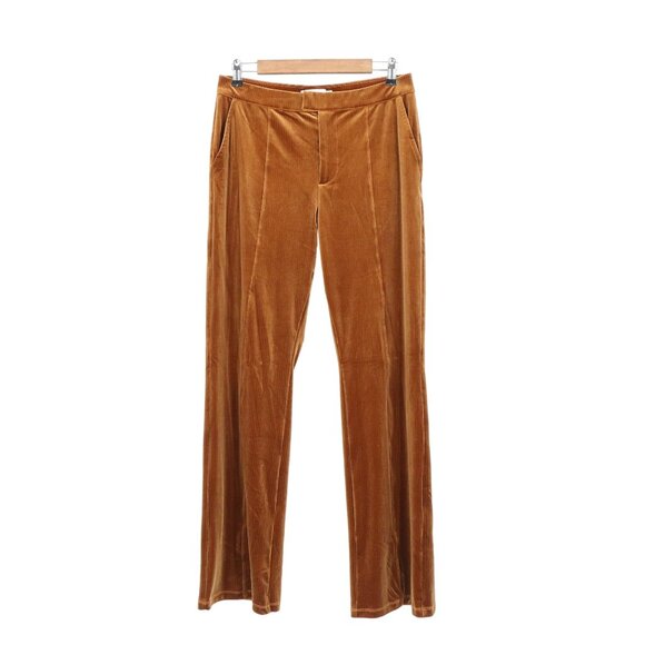Good American Copper Brown Striped High Waisted Soft Shiny Velour Pants L 3 - Picture 2 of 6